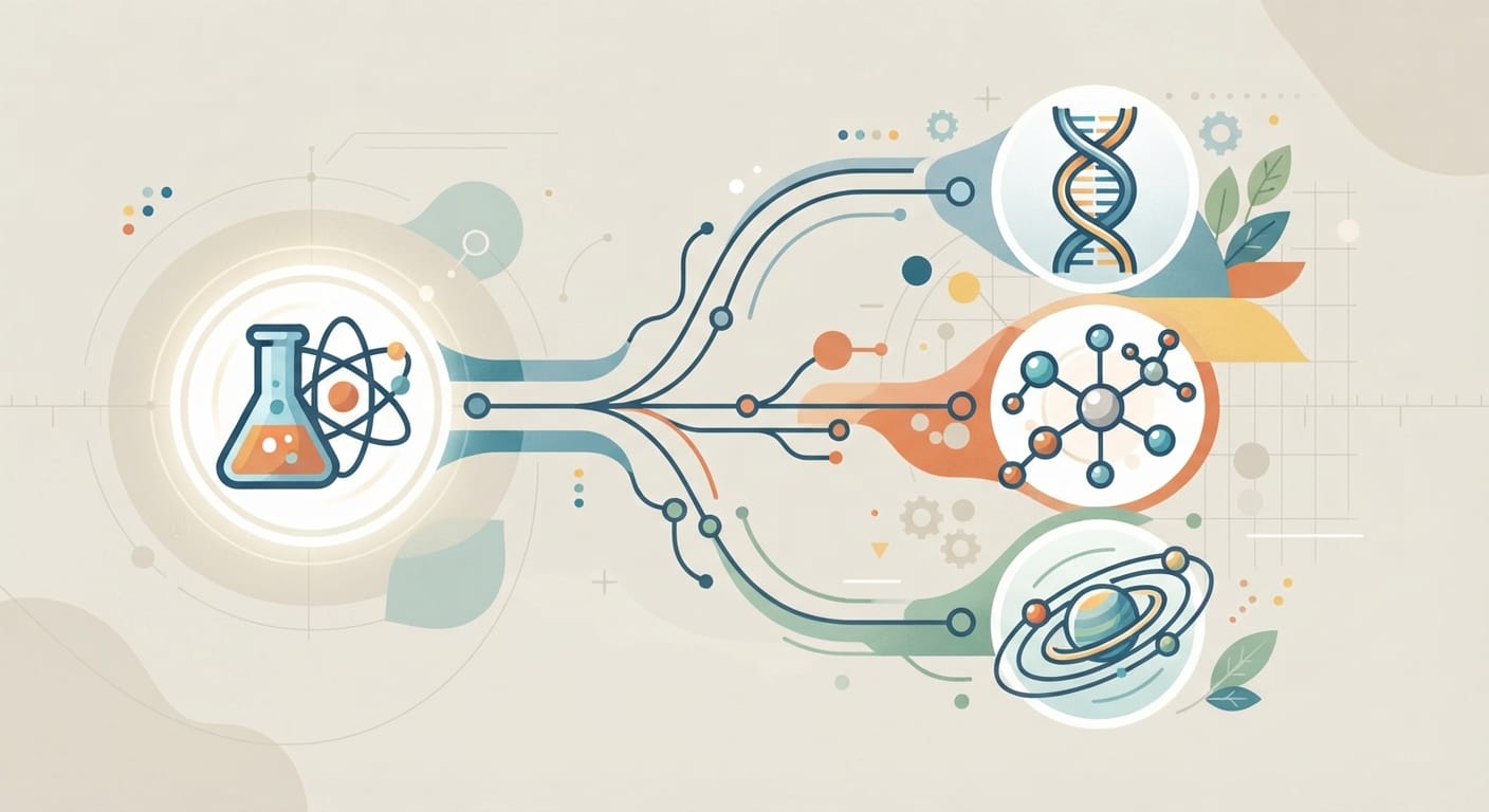Single Science subject icon splitting into three separate icons at IGCSE