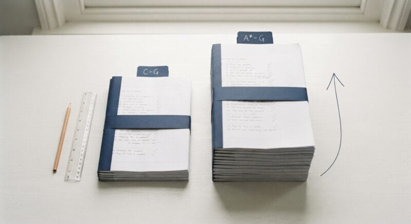 Core (grades C-G) and Extended (grades A*-E) IGCSE exam paper stacks