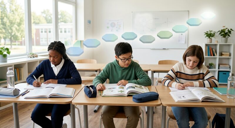 Three-year timeline of Year 7, Year 8 and Year 9 leading into IGCSE
