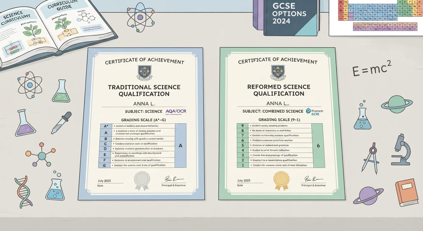 Cambridge Co-ordinated Sciences and Edexcel Double Award Science certificates side by side