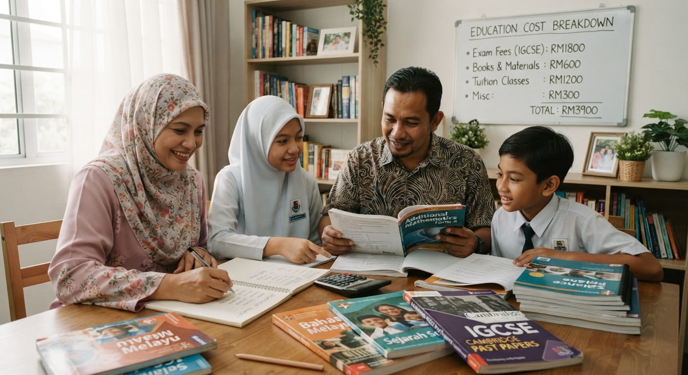 Cost breakdown chart of homeschool IGCSE exam fees, materials, and optional tuition