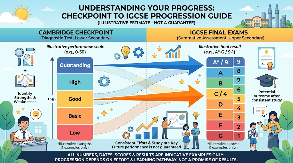 Checkpoint Good band pointing toward IGCSE C/4 and Outstanding band toward A/7