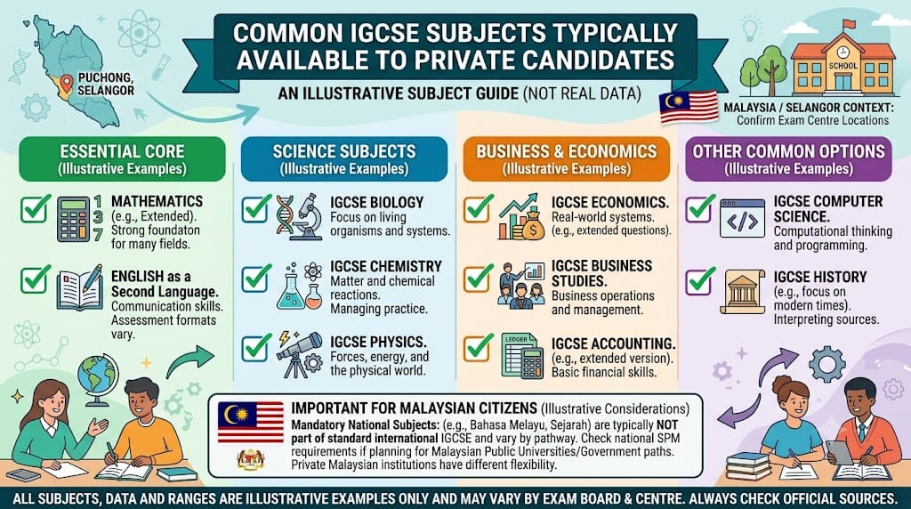 Checklist of common IGCSE subjects typically available to private candidates