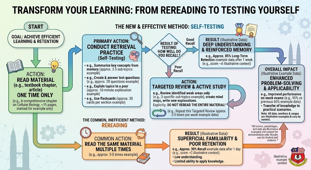 Flowchart from read once to test yourself, instead of rereading