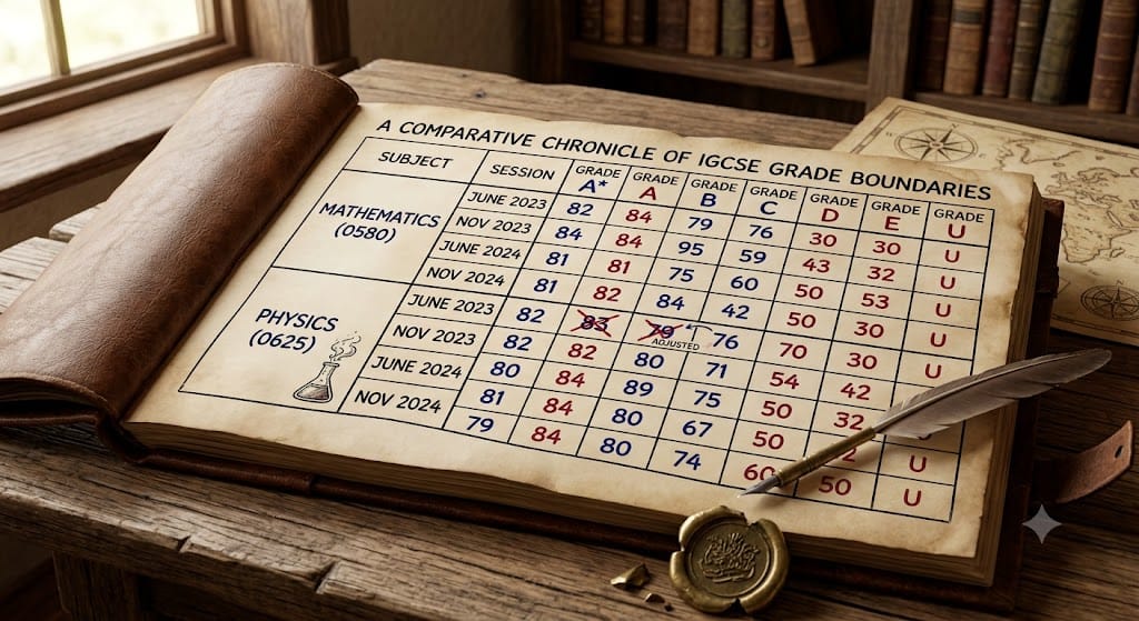 Table of IGCSE grade boundaries changing from session to session